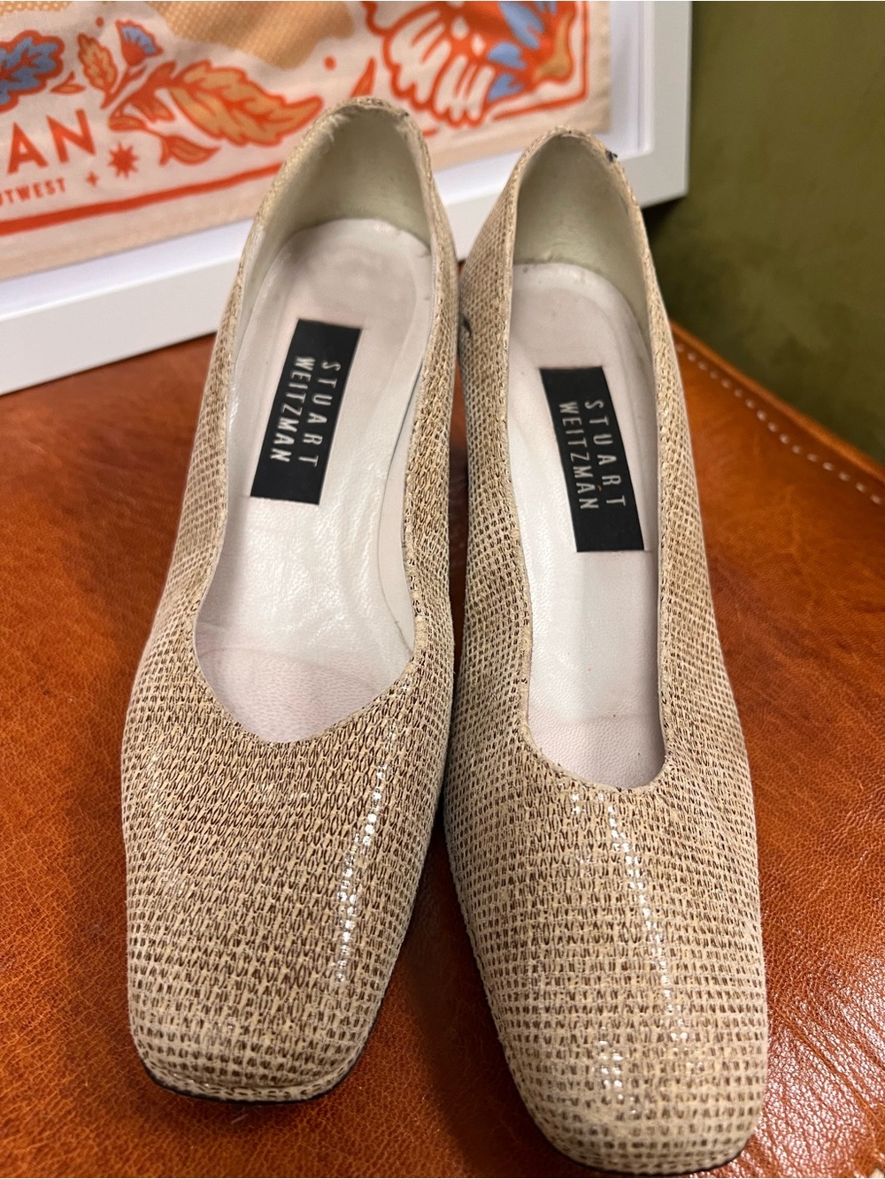 Vintage Stuart Weitzman Natural Beige Woven Leather Pumps